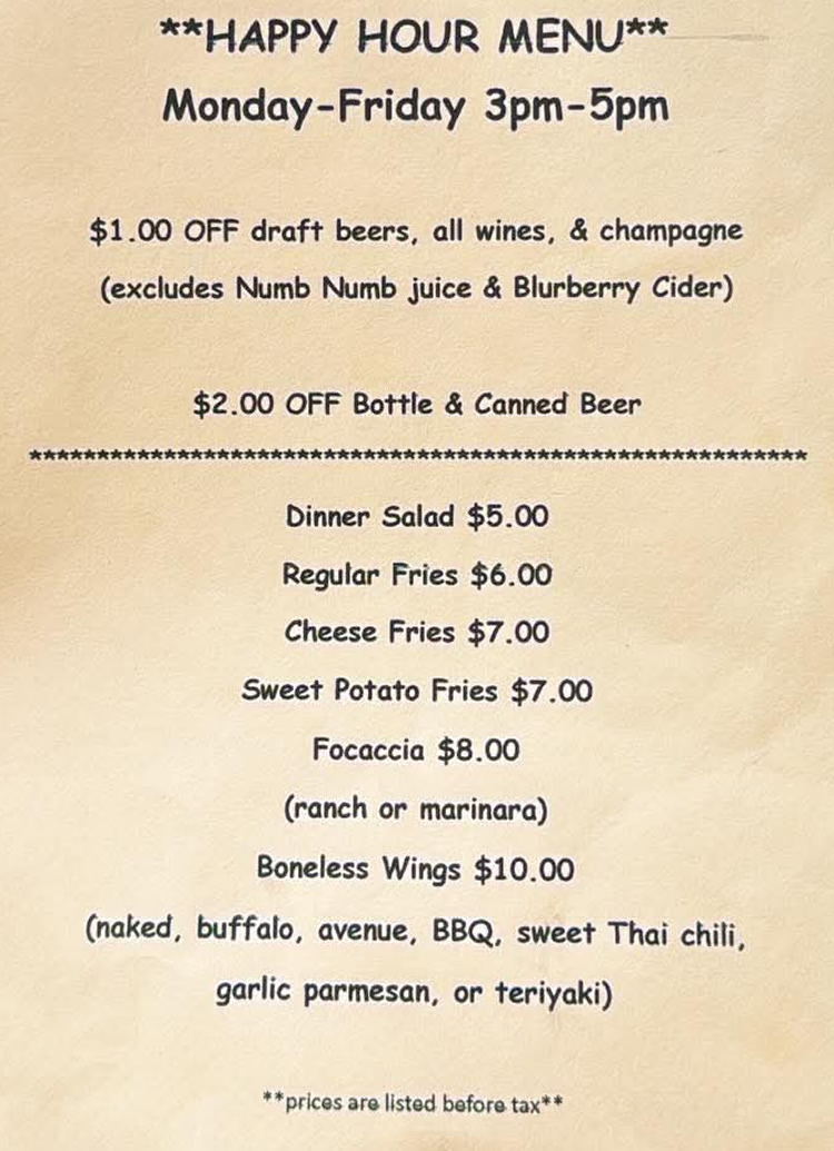 Happy Hour Menu